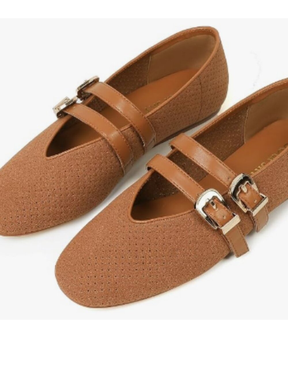 Mesh Ballet Flats with Adjustable Double Buckle Strap Comfortable Slip On Dress